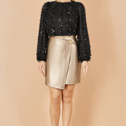 Yumi Gold Faux Leather Wrap Mini Skirt