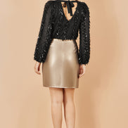 Yumi Gold Faux Leather Wrap Mini Skirt