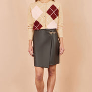Yumi Brown Faux Leather Wrap Mini Skirt