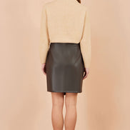 Yumi Brown Faux Leather Wrap Mini Skirt