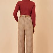 Yumi Brown Check Wide Leg Trousers