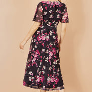 Yumi Black Mesh Skater Floral Midi Dress