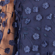 Yumi Navy Sheer Sleeve Applique Flower Top