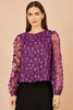 Yumi Plum Sheer Sleeve Applique Flower Top