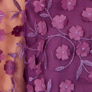 Yumi Plum Sheer Sleeve Applique Flower Top