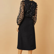 Yumi Black Sheer Sleeve Applique Flower Top