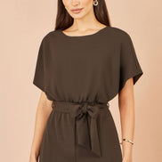 Yumi Brown Batwing Stretch Jumpsuit