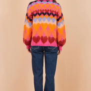 Yumi Pink Tie Front Heart Intarsia Cardigan