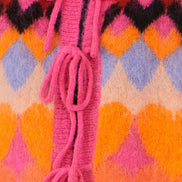 Yumi Pink Tie Front Heart Intarsia Cardigan