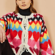 Yumi Multicolour Tie Front Heart Intarsia Cardigan