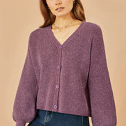 Yumi Purple Marl Knit Cardigan