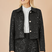 Yumi Black Boucle Sequin Mini Skirt
