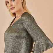 Yumi Gold Stretch Top with Fluted Sleeves