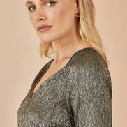 Yumi Gold Stretch Top with Fluted Sleeves