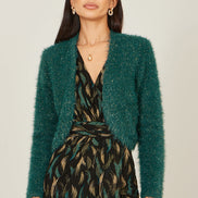 Yumi Green Metallic Fluffy Eyelash Bolero