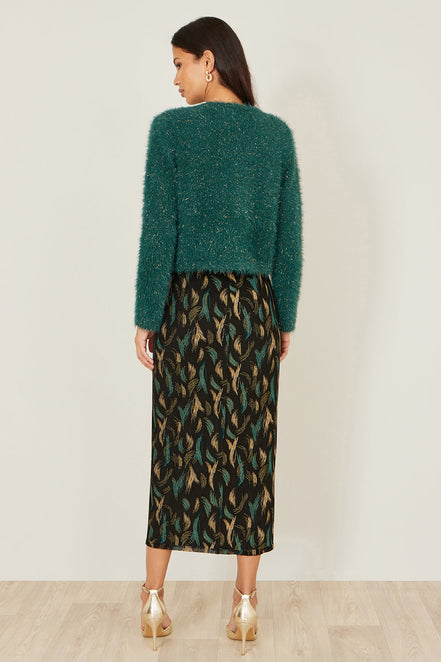 Yumi Green Metallic Fluffy Eyelash Bolero