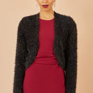 Yumi Black Metallic Fluffy Eyelash Bolero