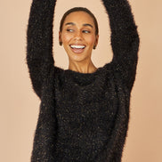 Yumi Black Metallic Fluffy Eyelash Relaxed Jumper