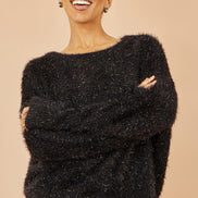 Yumi Black Metallic Fluffy Eyelash Relaxed Jumper