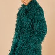 Yumi Teal Luxe Long Hair Fur Coat