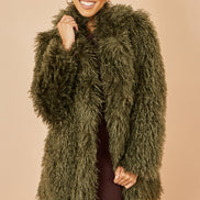 Yumi Green Luxe Long Hair Fur Coat