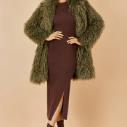 Yumi Green Luxe Long Hair Fur Coat