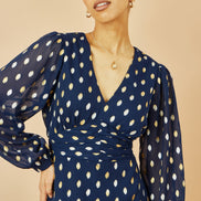 Yumi Navy Foil Print Midi Dress