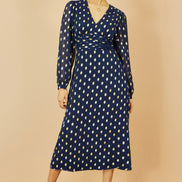 Yumi Navy Foil Print Midi Dress