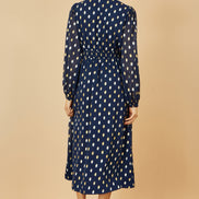 Yumi Navy Foil Print Midi Dress