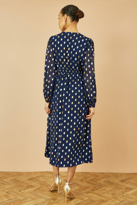 Yumi Navy Foil Print Midi Dress