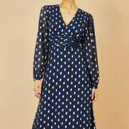 Yumi Navy Foil Print Midi Dress