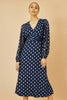 Yumi Navy Foil Print Midi Dress