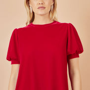 Yumi Red Velvet Puff Sleeve Top