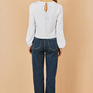 Yumi White Stretch Cotton Jersey Long Sleeve Top