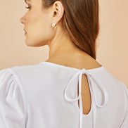 Yumi White Stretch Cotton Jersey Long Sleeve Top