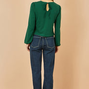 Yumi Green Stretch Cotton Jersey Long Sleeve Top