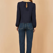Yumi Navy Stretch Cotton Jersey Long Sleeve Top