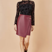 Yumi Black Flocked Floral Stretch Mesh Top with Long Sleeves