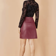 Yumi Black Flocked Floral Stretch Mesh Top with Long Sleeves