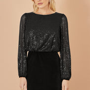 Yumi Black Sequin and Velvet Mini Dress