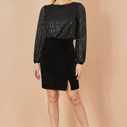 Yumi Black Sequin and Velvet Mini Dress