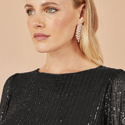 Yumi Black Sequin and Velvet Mini Dress