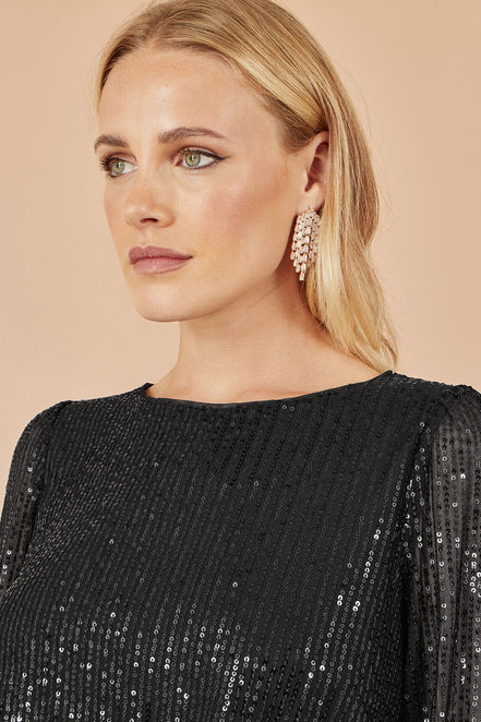Yumi Black Sequin and Velvet Mini Dress
