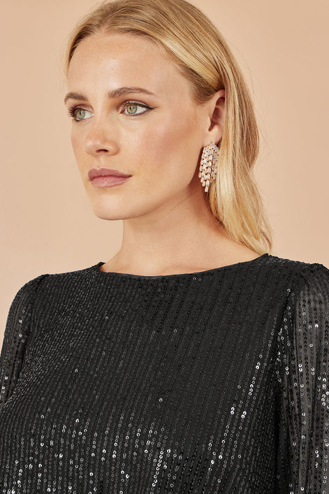 Yumi Black Sequin And Velvet Mini Dress