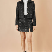 Yumi Black Boucle Sequin Jacket with Pearl Buttons