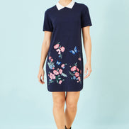 Yumi Navy Embroidered Knitted Floral Tunic