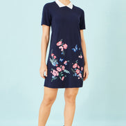 Yumi Navy Embroidered Knitted Floral Tunic