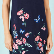 Yumi Navy Embroidered Knitted Floral Tunic