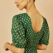 Yumi Green Gold Foil Spot Midi Dress with Scoop Back