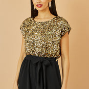 Yumi Gold Sequin Top Stretch Jumpsuit